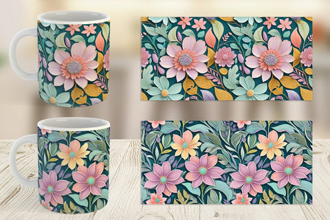 Mug Wrap Flowers and Leaves Pattern Sublimation artnoy 