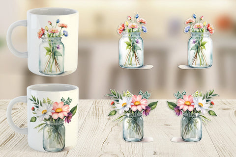 Mug Wrap Flowers With Glass Jar Sublimation artnoy 