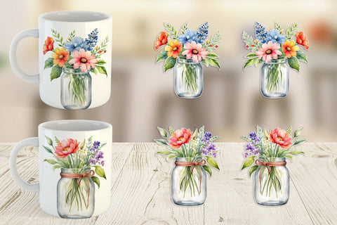 Mug Wrap Flowers With Glass Jar Sublimation artnoy 