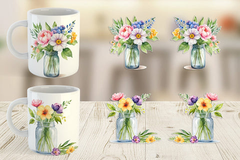 Mug Wrap Flowers With Glass Jar Sublimation artnoy 