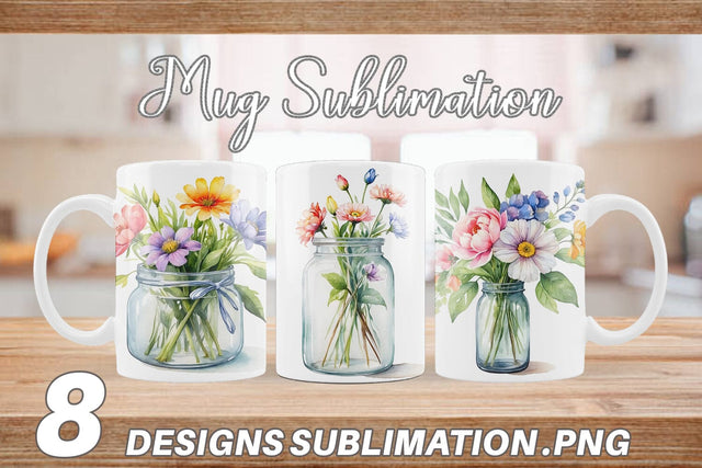 Mug Wrap Flowers With Glass Jar Sublimation artnoy 