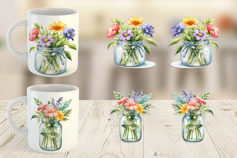 Mug Wrap Flowers With Glass Jar Sublimation artnoy 