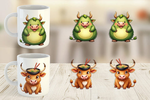 Mug Wrap Foodie Highland Cow UglyCute Watercolor Treats Sublimation artnoy 