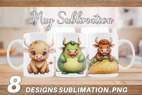 Mug Wrap Foodie Highland Cow UglyCute Watercolor Treats Sublimation artnoy 
