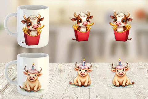 Mug Wrap Foodie Highland Cow UglyCute Watercolor Treats Sublimation artnoy 