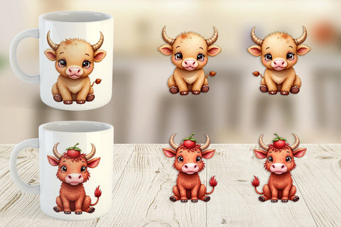 Mug Wrap Foodie Highland Cow UglyCute Watercolor Treats Sublimation artnoy 