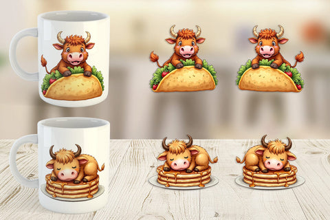 Mug Wrap Foodie Highland Cow UglyCute Watercolor Treats Sublimation artnoy 