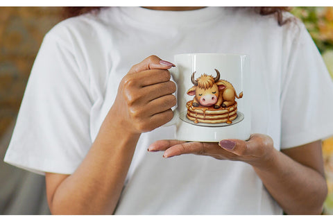 Mug Wrap Foodie Highland Cow UglyCute Watercolor Treats Sublimation artnoy 