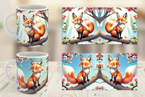 Mug Wrap Fox on Branch Sublimation artnoy 