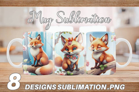 Mug Wrap Fox on Branch Sublimation artnoy 