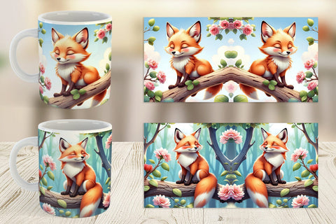 Mug Wrap Fox on Branch Sublimation artnoy 