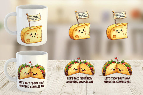 Mug Wrap Funny Food Puns Valentine Sarcastic Love Bites Watercolor Sublimation artnoy 