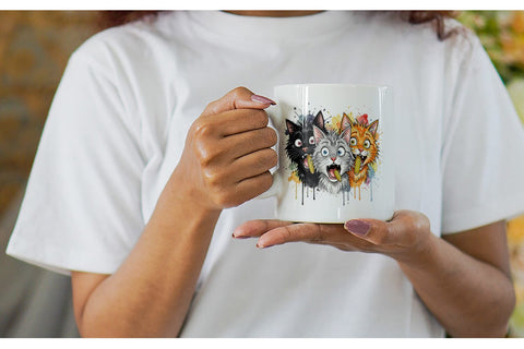 Mug Wrap Funny Treat Panic Cats Watercolor Sublimation artnoy 
