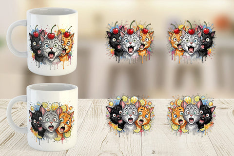 Mug Wrap Funny Treat Panic Cats Watercolor Sublimation artnoy 
