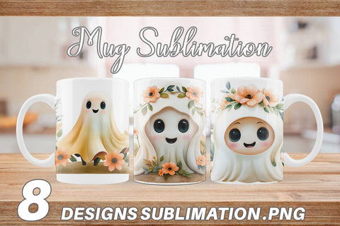 Mug Wrap Ghost Watercolor Floral Sublimation artnoy 