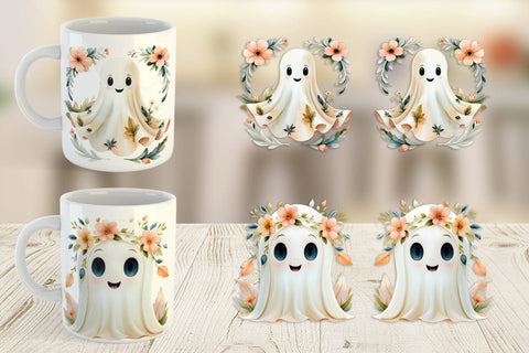 Mug Wrap Ghost Watercolor Floral Sublimation artnoy 