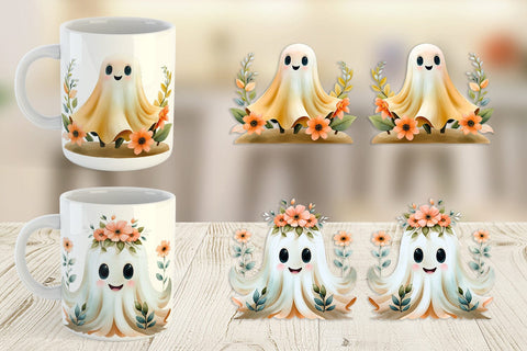 Mug Wrap Ghost Watercolor Floral Sublimation artnoy 