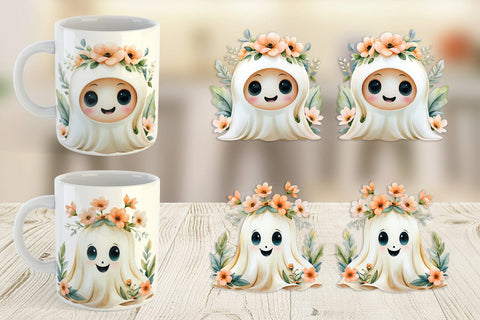 Mug Wrap Ghost Watercolor Floral Sublimation artnoy 