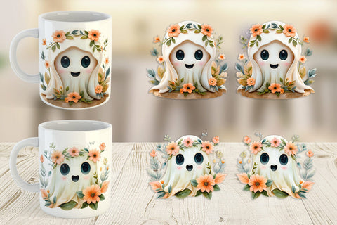 Mug Wrap Ghost Watercolor Floral Sublimation artnoy 