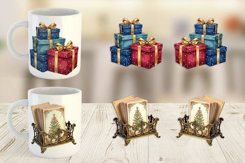 Mug Wrap Gilded Age Christmas Mail & Parcel Watercolor Art Sublimation artnoy 
