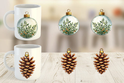 Mug Wrap Gilded Botanical Watercolor Christmas Sublimation artnoy 