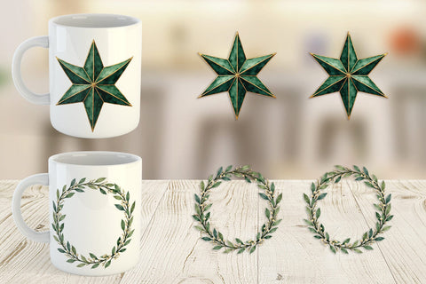 Mug Wrap Gilded Botanical Watercolor Christmas Sublimation artnoy 