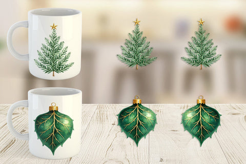Mug Wrap Gilded Botanical Watercolor Christmas Sublimation artnoy 