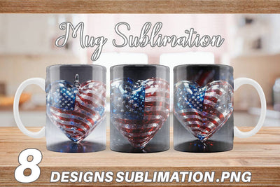 Mug Wrap Glass Heart Patriotic Sublimation artnoy 