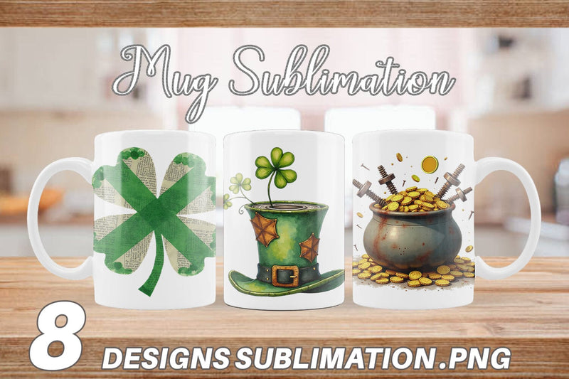 Mug Wrap Glitch & Gold Surreal St. Patrick's Day Lucky Charms Sublimation artnoy 