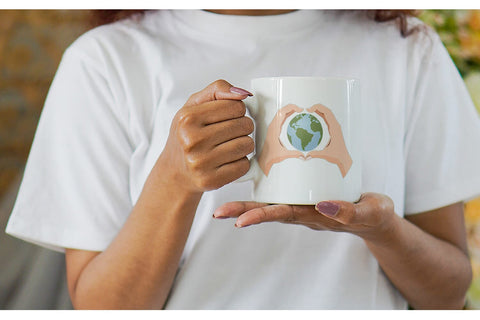 Mug Wrap Globe in a Heart Hands Sublimation artnoy 