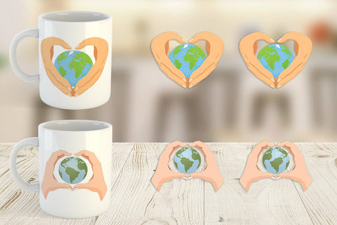 Mug Wrap Globe in a Heart Hands Sublimation artnoy 
