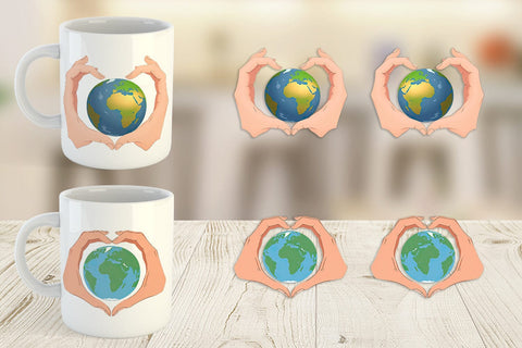 Mug Wrap Globe in a Heart Hands Sublimation artnoy 