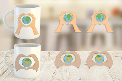 Mug Wrap Globe in a Heart Hands Sublimation artnoy 