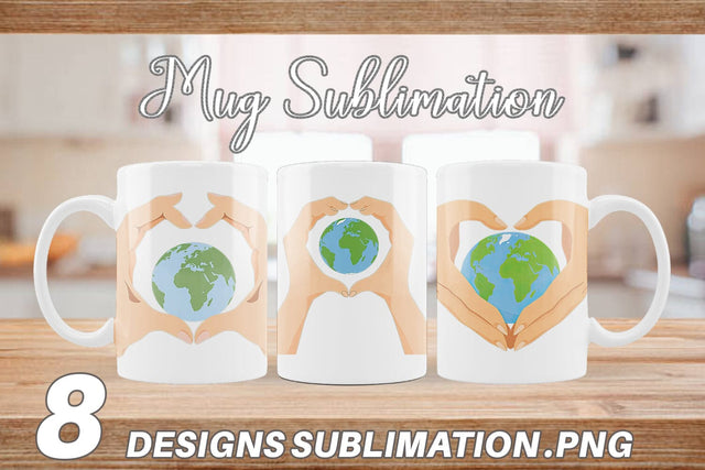 Mug Wrap Globe in a Heart Hands Sublimation artnoy 