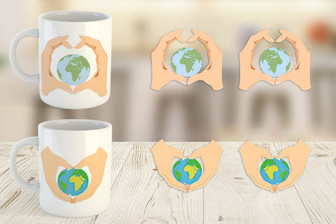 Mug Wrap Globe in a Heart Hands Sublimation artnoy 