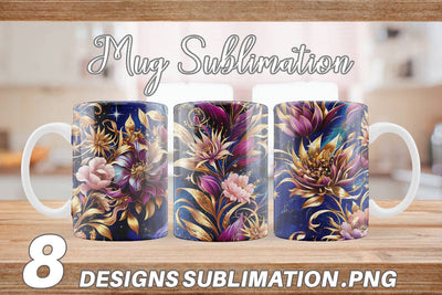 Mug Wrap Golden Floral Pattern Sublimation artnoy 