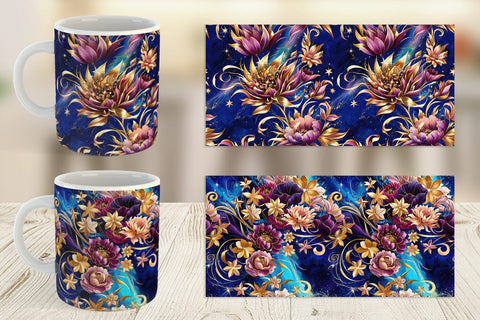 Mug Wrap Golden Floral Pattern Sublimation artnoy 