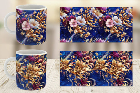 Mug Wrap Golden Floral Pattern Sublimation artnoy 