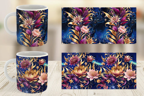 Mug Wrap Golden Floral Pattern Sublimation artnoy 