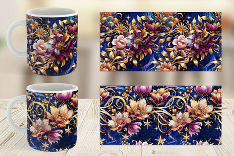 Mug Wrap Golden Floral Pattern Sublimation artnoy 