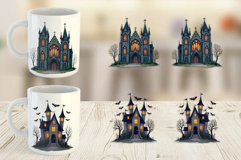 Mug Wrap Gothic Halloween Gothic Architecture Sublimation artnoy 
