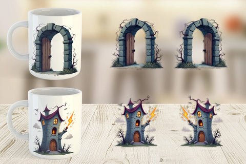 Mug Wrap Gothic Halloween Gothic Architecture Sublimation artnoy 