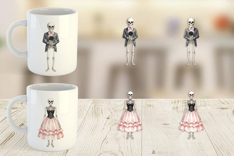Mug Wrap Graceful Coquette Skeleton Watercolor Sublimation artnoy 