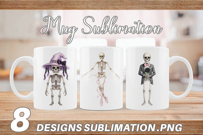 Mug Wrap Graceful Coquette Skeleton Watercolor Sublimation artnoy 