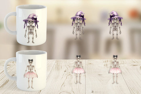 Mug Wrap Graceful Coquette Skeleton Watercolor Sublimation artnoy 