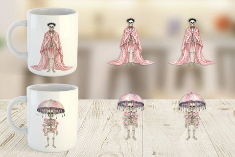 Mug Wrap Graceful Coquette Skeleton Watercolor Sublimation artnoy 