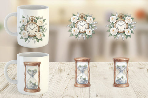 Mug Wrap Graceful Winter Timepiece Watercolor Sublimation artnoy 