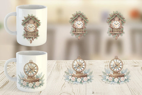 Mug Wrap Graceful Winter Timepiece Watercolor Sublimation artnoy 