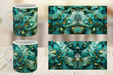 Mug Wrap Green Marble Painting Sublimation artnoy 
