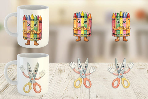 Mug Wrap Groovy 70s School Mascot Watercolor Sublimation artnoy 
